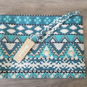 Blue Tribal Print Travel/Makeup Bag 7" x 10"
